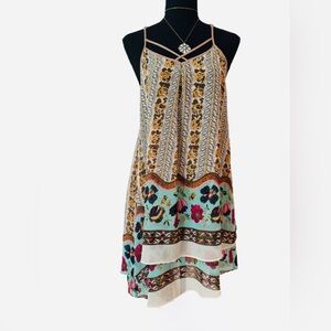 ALTAR’D STATE ~ Multicolor Patterned Adjustable Spaghetti Strap Layered Dress